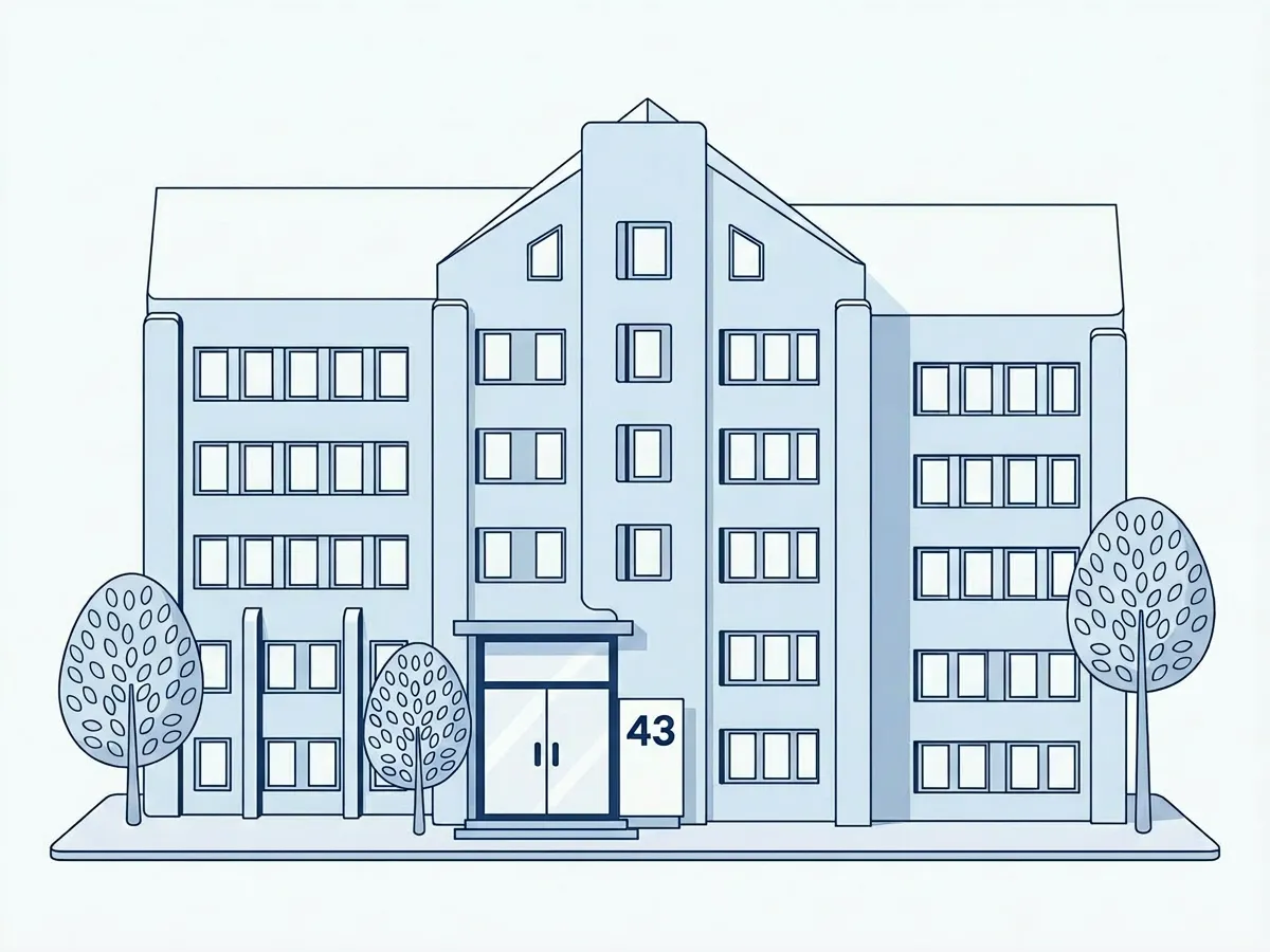 Illustration des Gebäudeeingangs mit der Hausnummer 43 an der Borsteler Chaussee
